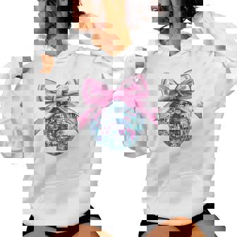 Disco Ball Pink Coquette Bow Cute Dainty Bow Ribbon Girls Women Hoodie | Seseable FR