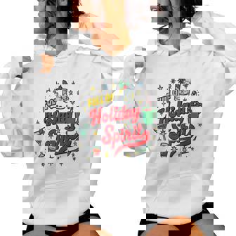 Full Of Holiday Spirit Retro Christmas Drinks Wine Women Hoodie - Monsterry