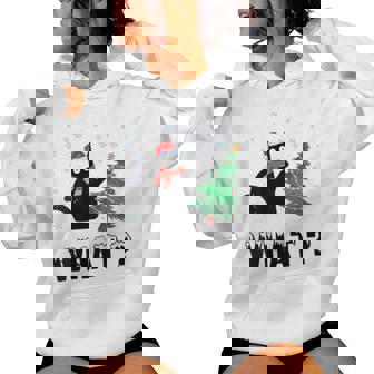 Black Cat Pushing Christmas Tree Over Cat Christmas Women Hoodie - Thegiftio