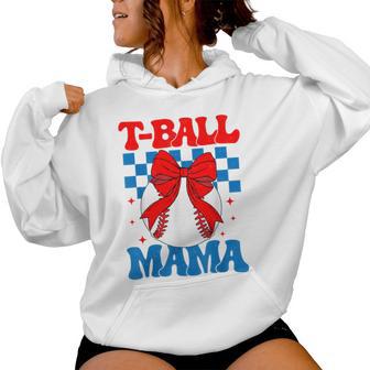 Groovy Tball Mom Softball T-Ball Mama Checkered Women Hoodie - Seseable