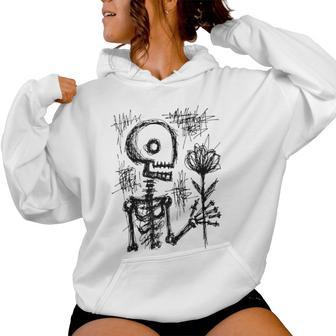 Hand Drawn Skeleton Holding Flower Women Hoodie - Thegiftio