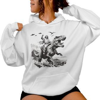 Jesus Riding A Dinosaur Christian Religious Motives Women Hoodie - Thegiftio UK