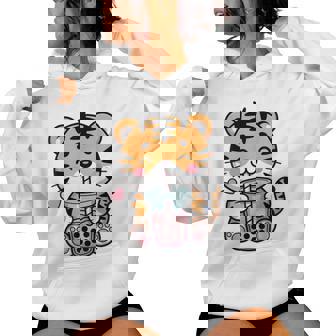 Kawaii Tiger Boba Tea Anime Japanese Bubble Tea Lover Girls Women Hoodie | Seseable FR