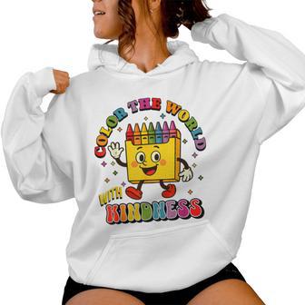 Be Kind Color The World With Kindness Retro Vintage Crayon Women Hoodie - Thegiftio UK