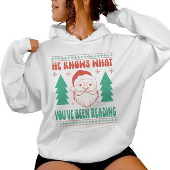 He Knows What Youve Been Reading Christmas Book Lover Groovy Tri-Blend Women Hoodie - Monsterry