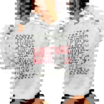 Life Happens Christmas Music Helps Retro Groovy Saying Quote Women Hoodie | Seseable CA