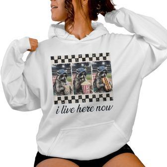 I Live Here Now Racoon Ballfield Only Baseball Mama Women Hoodie | Seseable UK
