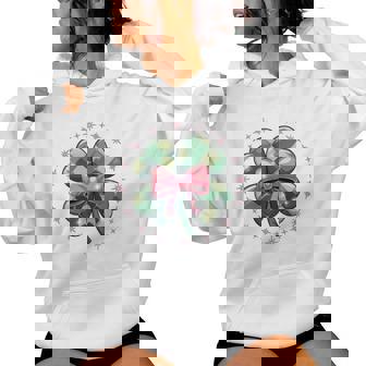 Lucky Clover Pink Bow Aesthetic St Patrick's Day Women Hoodie - Monsterry