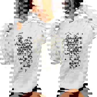 Music Teacher Retro Checkered Bow Teaching Women Women's Hoodie | Mazezy