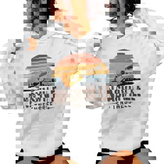 Nashville Tennessee Acoustic Guitar Skyline Retro Women's Hoodie | Mazezy