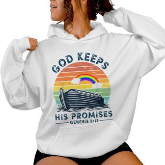 Noah Ark Rainbow Jesus Christian God Keeps His Promises Women Hoodie | Mazezy