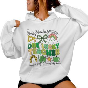 One Lucky Teacher Coquette Groovy St Patrick's Day Teachers Women Hoodie - Seseable