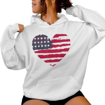 Patriotic Girl American Flag Heart 4Th July Red White & Blue Women Hoodie - Monsterry