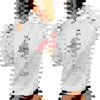 Pink Flamingo Drinking Cocktail Santa Hat Christmas Lights Women Hoodie - Thegiftio