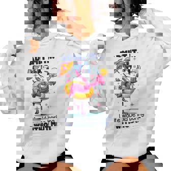 Pink Flamingo Drinking Cocktails Summer Vacation Beach Women Hoodie - Monsterry