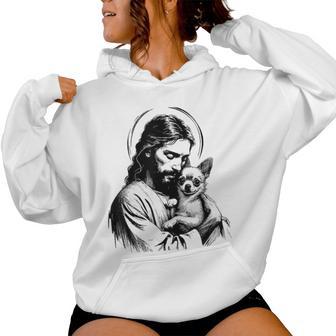 Retro Chihuahua Apparel Jesus Chihuahua Dog Christian Religious Dog Lover Women Hoodie - Thegiftio