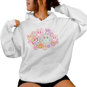 Retro Smile Face Flower Happy Face Checkered Pattern Women Hoodie - Thegiftio