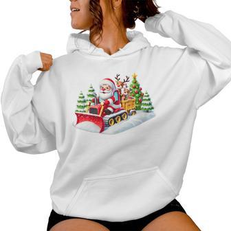 Santa Driving Snow Plow With Reindeer Cute Christmas Women Hoodie - Thegiftio UK