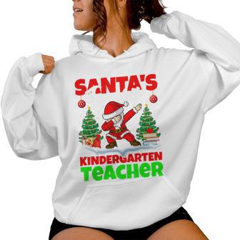 Santa Favorite Kindergarten Teacher Christmas Dabbing Santa Tri-Blend Women Hoodie - Monsterry