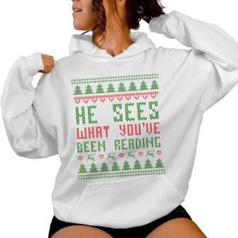 He Sees What You've Been Reading Christmas Book Tri-Blend Women Hoodie - Monsterry