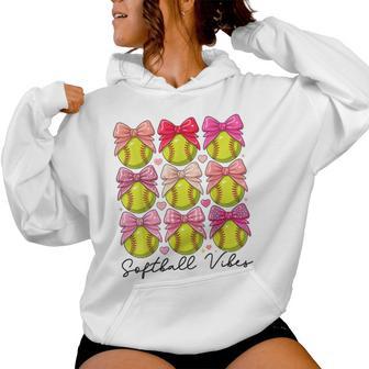 Softball Vibes Softball Coquette Bow Game Day Girls Women Women Hoodie | Mazezy