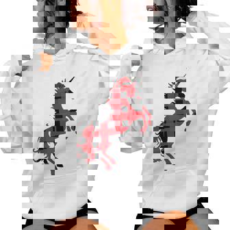 Unicorn Horse Christmas Pajamas Buffalo Plaid Xmas Tri-Blend Women Hoodie - Monsterry