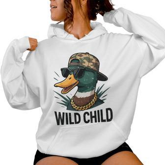 Youth Boy Wild Child Mallard Duck Hunting Camo Hunting Women Hoodie - Monsterry