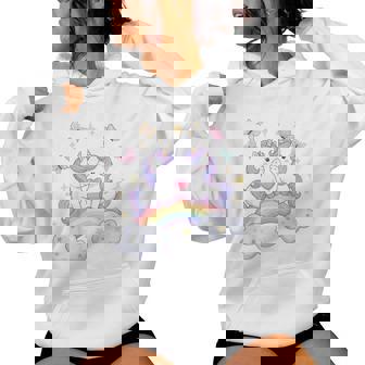 キッズ ユニコーンバタフライは、女の子向けの心と虹のアートを備えています レディースパーカー - Kawaiitshirt