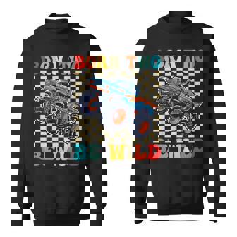 2Nd Birthday Monster Truck Born Two Be Wild 2 Year Old Boys Sweatshirt - Monsterry