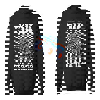 4Th Birthday Monster Truck Four Ever Wild 4 Year Old Boys Sweatshirt - Thegiftio