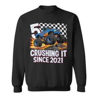 5Th Birthday Monster Truck 5 Year Old Boys Party Born 2021 Sweatshirt - Thegiftio UK
