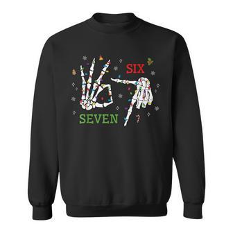 6 7 Meme Skeleton Hands Christmas Couples Six Seven Sweatshirt - Thegiftio UK