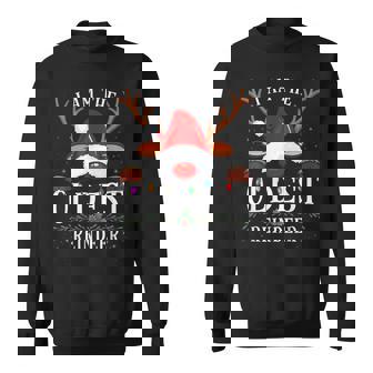 99 Christmas Reindeer Costume Party I Am The Oldest Reindeer -Adults Black Crew Neck Modern Letter Print T Back Christmas Holiday Sweatshirt - Thegiftio