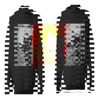 Aesthetic Cat Eating Pizza Japanese Kawaii Anime Cat Pizza Sweatshirt - Monsterry