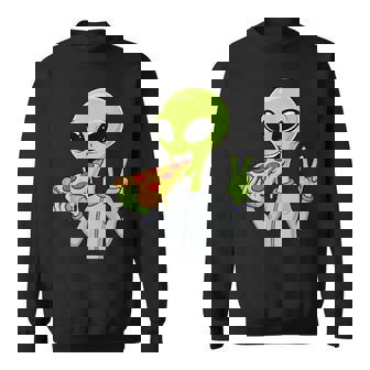 Alien Head Eating Pizza UFO Extraterrestrial Snack Fast Food Sweatshirt Unisex | Mazezy