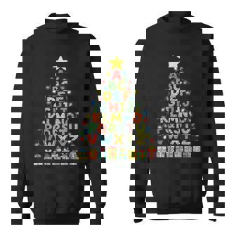 Alphabet Christmas Tree Graphic ABC A-Z Teacher Sweatshirt Unisex | Mazezy