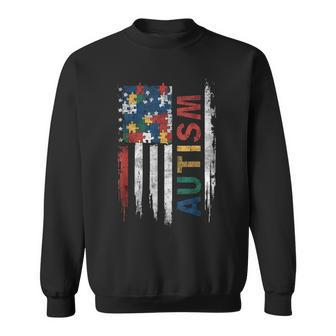 American Flag Autism With Puzzle Sweatshirt - Thegiftio UK
