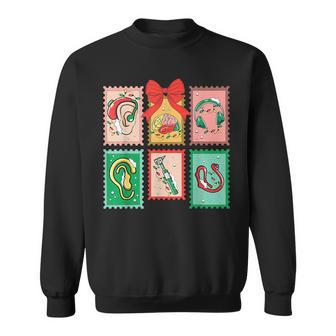 Audiologist Christmas Stamp Bow Audiology Therapist Xmas Sweatshirt - Thegiftio UK