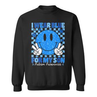 Autism Awareness Month I Wear Blue For My Son Blue Ribbon Sweatshirt - Monsterry