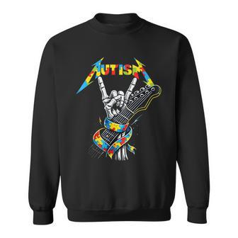 Autism Awareness Autism Skeleton Guitar Player Rock Music Sweatshirt - Thegiftio UK