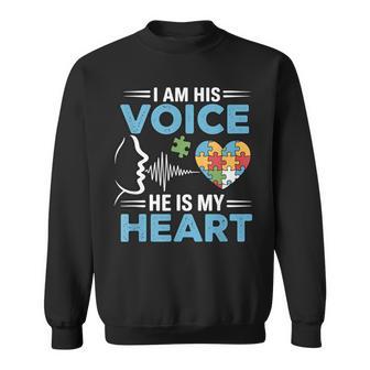 Autism Mom Awareness I'm His Voice And He Is My Heart Sweatshirt - Monsterry