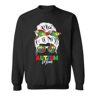 Autismo Mamá Conciencia Moño Desordenado Pieza De Puzzle Madre Camisa de entrenamiento - Regaloses