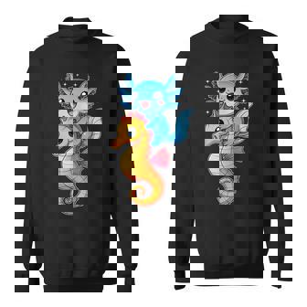 Axolotl And Seahorse Kawaii Ocean Animal Lovers Sweatshirt Unisex | Mazezy