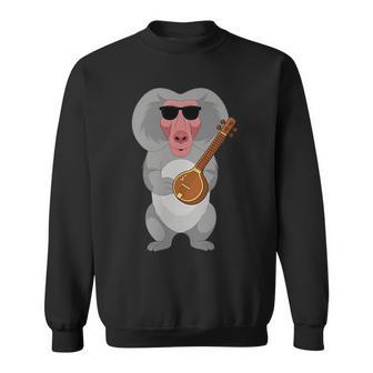 Baboon Wearing Sunglasses Playing Sitar Sitarist Sweatshirt Unisex | Mazezy