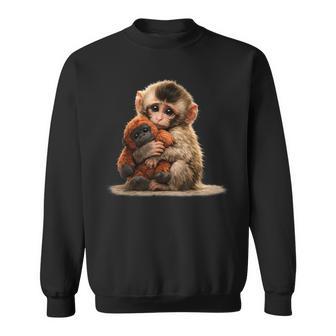 Baby Monkey Hugging Plush Cute Japanese Macaque Meme Sweatshirt - Thegiftio UK