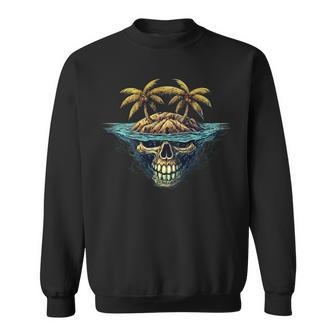 On Back Cool Island Palm Trees Skull Beach Pirate Nautical Sweatshirt - Thegiftio UK