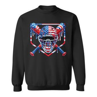 Baseball Catcher Drip American Flag Ice Cream 4Th Of July Sweatshirt - Monsterry