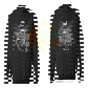 Bigfoot Alien Bass Guitar Jamming Lake Camping Moon Art Sweatshirt Unisex | Mazezy