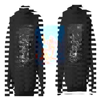 Bigfoot Sasquatch Roasting Marshmallows Camping Adventure Sweatshirt - Monsterry