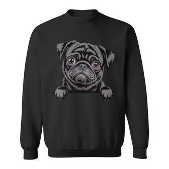 Black Pug Peeking Pocket Puppy Dog Lover Sweatshirt - Thegiftio